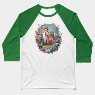 Cottagecore Floral Deer Aesthetic Baseball T-Shirt